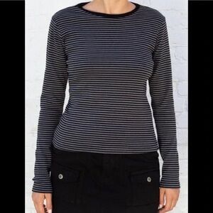 Brandy Melville Striped Long-Sleeve Blue and Brown